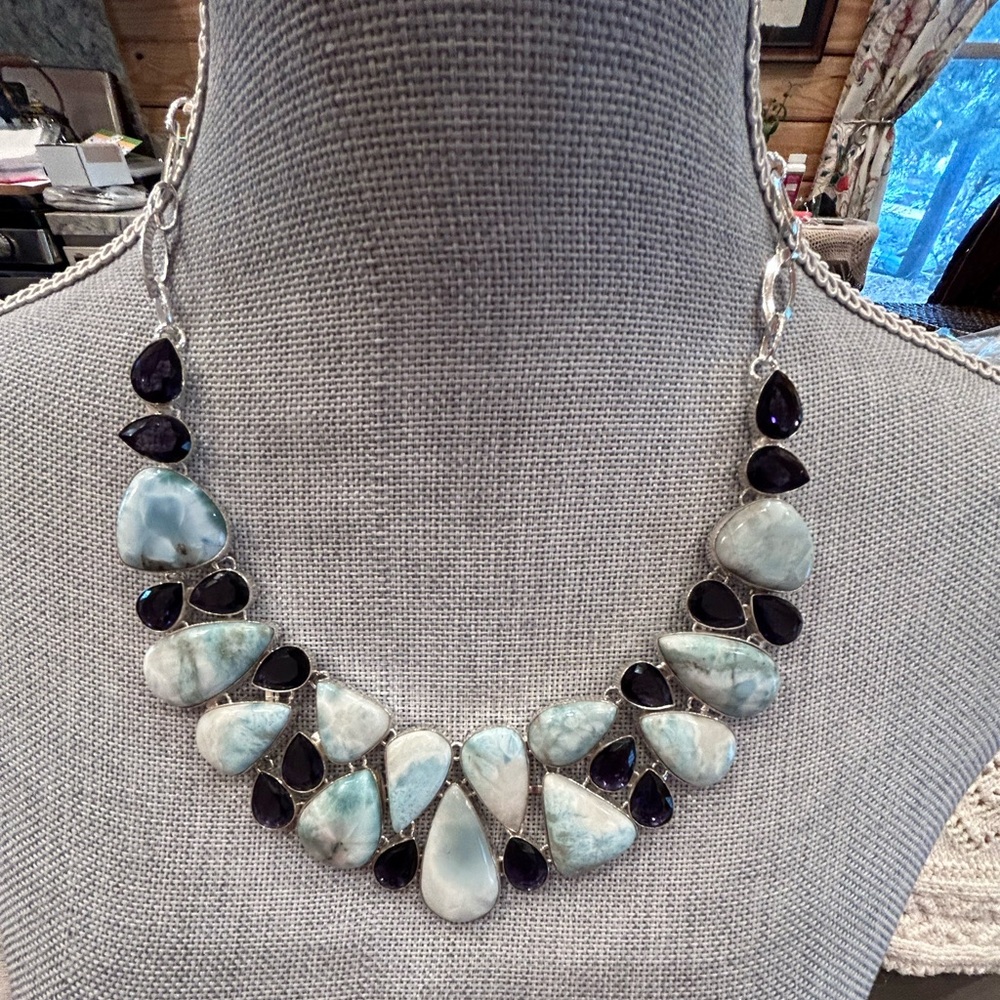 Gorgeous Caribbean Larimar African faceted, amethyst, sterling silver necklace